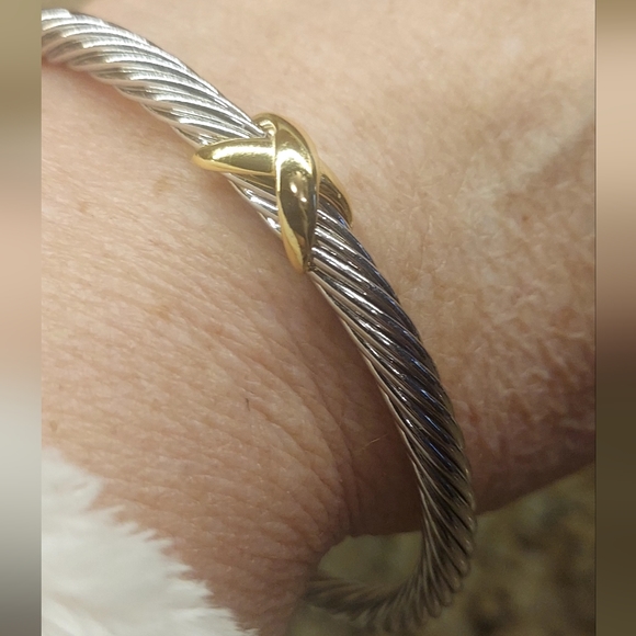 💎David Yurman 925 & 14k gold 5mm Signature X Cable Bracelet. - Picture 2 of 14